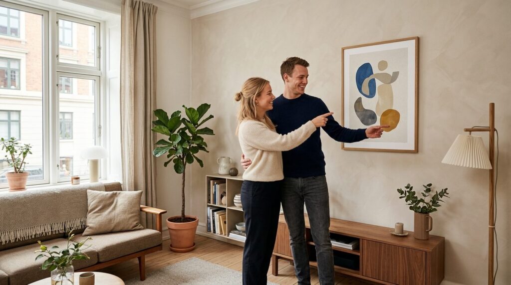Lifestyle photography of a young Danish couple standing in t