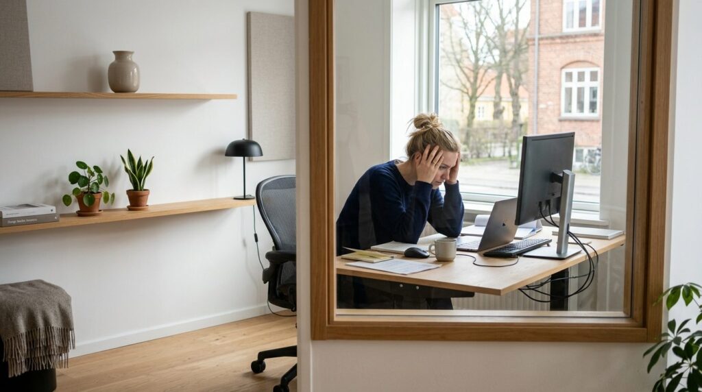 Danish minimalist home office with optimal ergonomic furnitu
