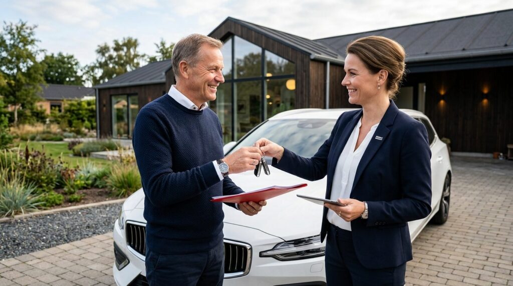 Close-up of a satisfied Danish homeowner receiving delivery