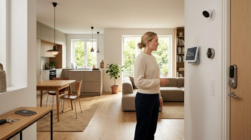Contemporary Danish home interior featuring smart home ecosy